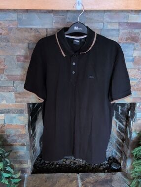 BOSS Black Polo with Tan Contrast Trim